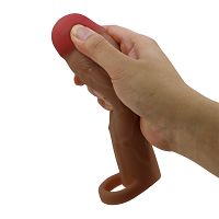 Brązowa realistyczna nakładka powiększająca penisa + 5 cm - 78925159 - 5
