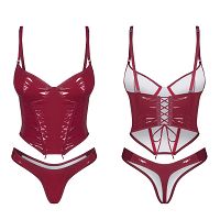 Obsessive Redya bordowy zestaw bielizny gorset + stringi - 74948775 - 2