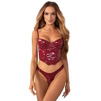 Obsessive Redya bordowy zestaw bielizny gorset + stringi - 74948775 - 3