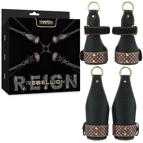 Rebellion skórzany zestaw do krępowania pod materac w łóżku BDSM - 76141648