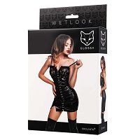 Glossy Nelly Wetlook czarna sukienka z koronką - 79915299 - 4