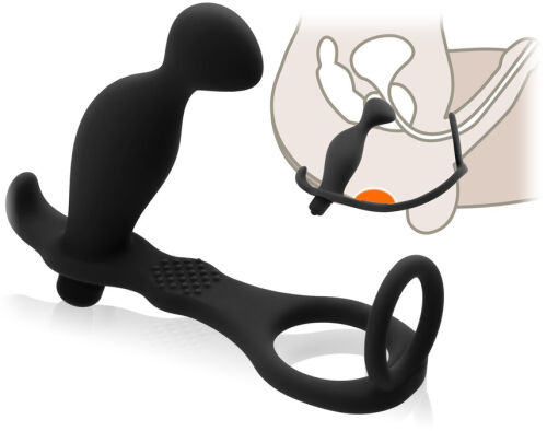 Kształtny korek analny masażer prostaty z dwoma pierścieniami i nasadką masującą - 55163708