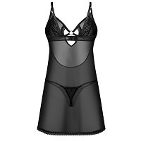 Obsessive Alliane czarna koszulka z koronką + stringi - 79723318 - 7