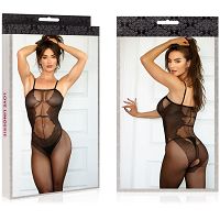 Bodystocking na ramiączkach z delikatnym kwiatowym wzorem i otwartym krokiem - 71445473 - 3