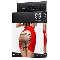 Sznurowana czerwona spódniczka + stringi Glossy Wetlook Kellie - 72276345 - 5