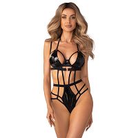 Obsessive Keira Lise czarne body z paskami bielizna wet look - 79488815 - 4