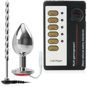 ELEKTRO-KOREK ANALNY Z KRYSZTAŁKIEM + DILATOR - ZESTAW DO ELEKTROSTYMULACJI STAL NIERDZEWNA - 70745085 