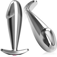 Elegancki plug dildo w kształcie penisa ze stali nierdzewnej z ozdobnym diamencikiem - 87654567 - 4