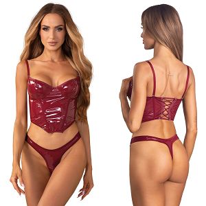 Obsessive Redya bordowy zestaw bielizny gorset + stringi - 74948775