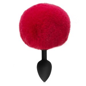 Czerwony silikonowy korek analny z pomponem  anal plug 12 cm - 78499392