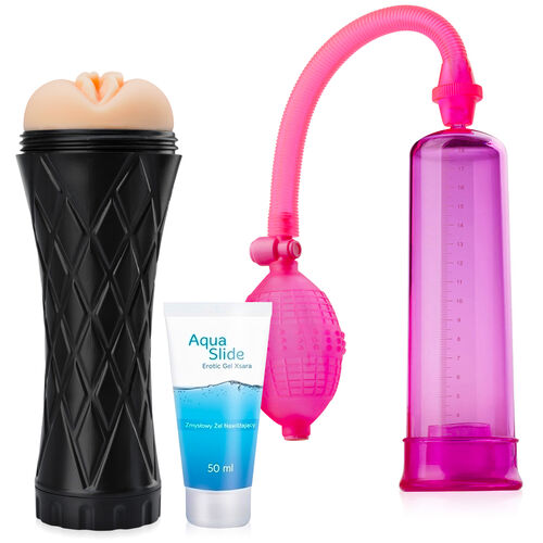 Zestaw dla Mężczyzn: Pompka do Penisa, Sztuczna Pochwa i Lubrykant na Bazie Wody - 71872957