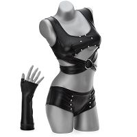 Erotyczny komplet bielizny z efektem wet skin top + szorty z rękawiczkami - 79274870 - 2