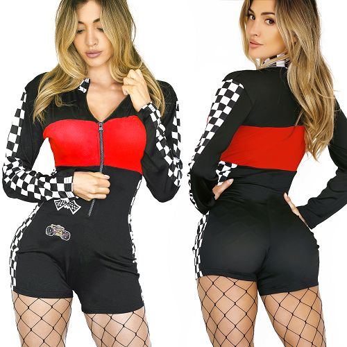 Zmysłowy kombinezon erotyczny z szortami i suwakiem Racer Girl - 70496290