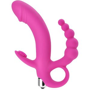 Wibrator g-spot z wypustką do łechtaczki i sondą analną do potrójnej stymulacji - 78501378