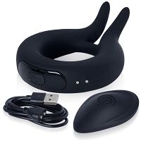 Czarny wibrujący pierścień erekcyjny z wypustkami 12 programów + pilot - 75303507 - 2