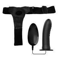 Czarny pas strap-on z wibrującym penisem 18,5 cm pegging - 78192200 - 4