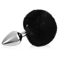 Srebrny korek z czarnym pomponem anal plug - 75539723 - 2