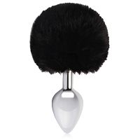 Srebrny korek z czarnym pomponem anal plug - 75539723 - 3