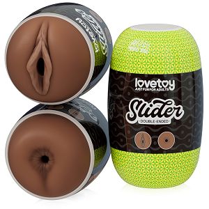 Dwustronny masturbator dla mężczyzn brązowa pochwa i anus - 79099961