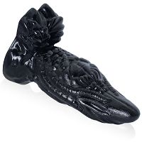 Czarne grube dragon dildo ze żłobieniami 19 cm z przyssawką - 74597725 - 3