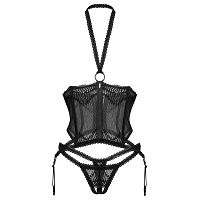 Obsessive Alliane czarny otwarty gorset z koronką + stringi - 73894294 - 3