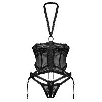 Obsessive Alliane czarny otwarty gorset z koronką + stringi - 73894294 - 4