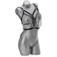 Skórzany stanik bdsm z łańcuchami regulowany biustonosz eksponujący piersi - 74401399 - 2