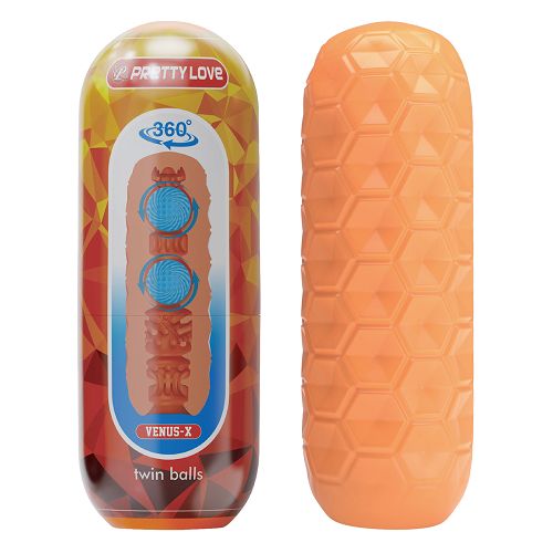 Pomarańczowy żelowy masturbator męski z masującymi kuleczkami - 78647783