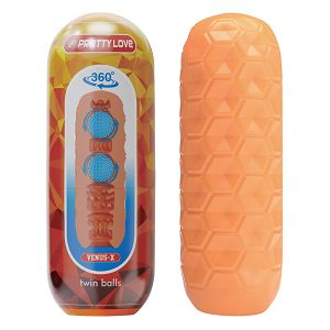 Pomarańczowy żelowy masturbator męski z masującymi kuleczkami - 78647783