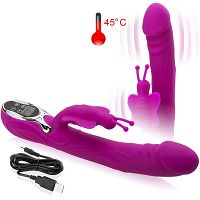 Wysokiej jakości duży wibrator z motylkiem podgrzewany do 45stc - 71637444 - 4