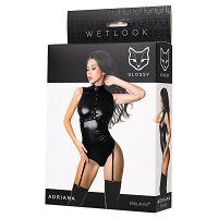 Czarne zmysłowe body z ćwiekami Glossy Wetlook Adriana - 76502088 - 5