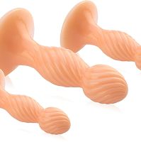 Zestaw 3 korków analnych na przyssawkach prążkowane plugi – 74152773 - 2