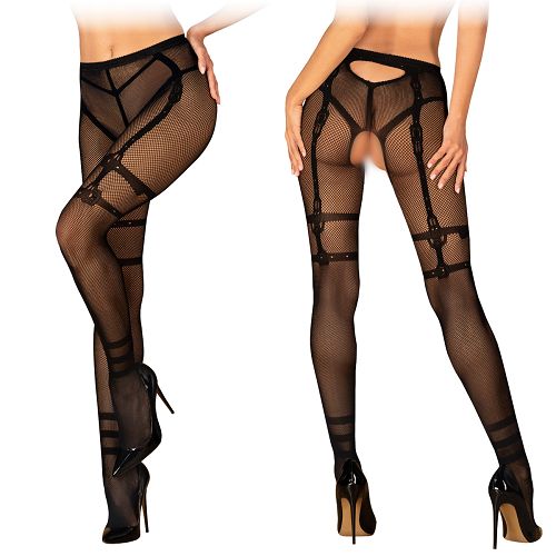 Obsessive rajstopy kabaretki z nadrukiem + otwarty krok - 75331482