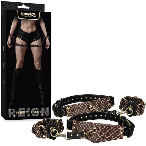 Rebellion skórzany zestaw BDSM opaski na uda + kajdanki na ręce - 75589662