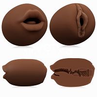 Dwustronny masturbator dla mężczyzn brązowa pochwa i usta - 73146932 - 5