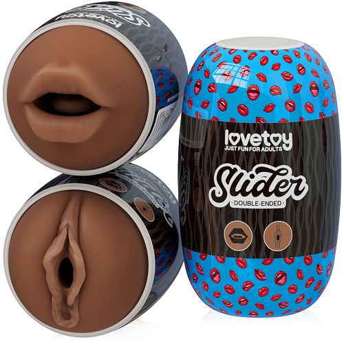 Dwustronny masturbator dla mężczyzn brązowa pochwa i usta - 73146932