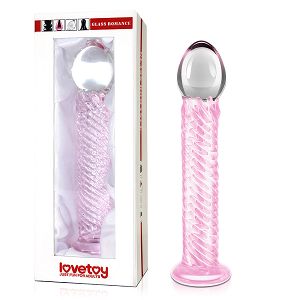 Szklane dildo różowe gładkie ze żłobieniami 19 cm - 79354882