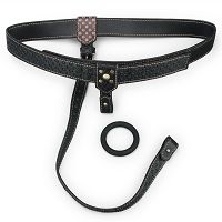 Rebellion regulowany skórzany pas strap-on ze złotymi detalmi i ringiem  - 74528526 - 11