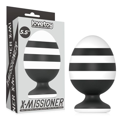 Duży biało-czarny korek analny anal plug na przyssawce 8,3 cm - 76660858
