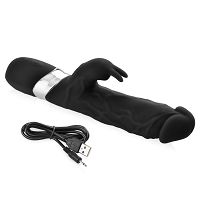 Czarny wibrator z wypustką do podwójnej stymulacji 7 opcji wibracji - 75640353 - 2