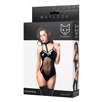 Glossy Sherrie Wetlook czarne body bielizna erotyczna wet look - 70124578 - 4