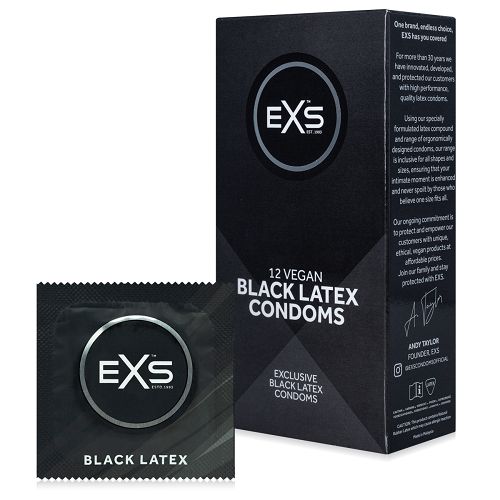 Prezerwatywy z czarnego lateksu EXS BLACK LATEX 12 szt. - 78496749