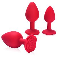 Czerwony zestaw korków analnych 3 klasyczne + wibrujący - 78063293 - 5