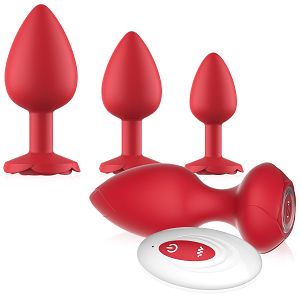 Czerwony zestaw korków analnych 3 klasyczne + wibrujący - 78063293