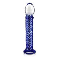 Szklane dildo niebieskie gładkie ze żłobieniami 19 cm - 70392087 - 2