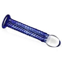 Szklane dildo niebieskie gładkie ze żłobieniami 19 cm - 70392087 - 3