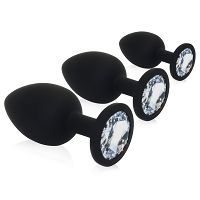 Zestaw czarnych korków analnych  3 klasyczne + wibrujący - 76928285 - 2