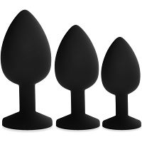 Zestaw czarnych korków analnych  3 klasyczne + wibrujący - 76928285 - 4