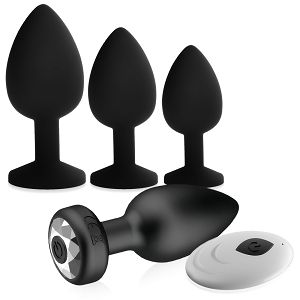 Zestaw czarnych korków analnych  3 klasyczne + wibrujący - 76928285