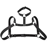 Skórzana uprząż unisex bdsm na klatkę piersiową regulowane pasy z obrożą - 70504350 - 3